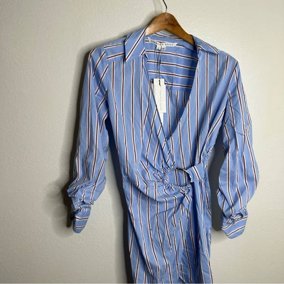 NWT Veronica Beard Afton Shirt Wrap Dress Striped Blue Size 2 - Picture 7 of 15